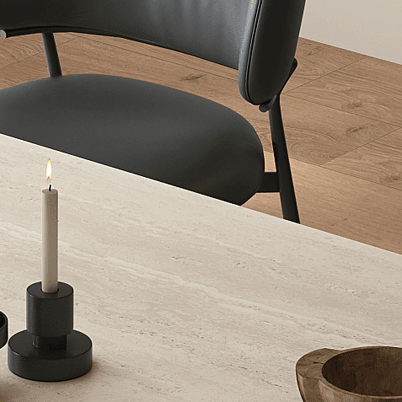 Dining Table Set with Rectangular Slate Stone Top and Two-sided Pedestal, Featuring Padded Chair with Back, 5-piece in Ivory - image 5