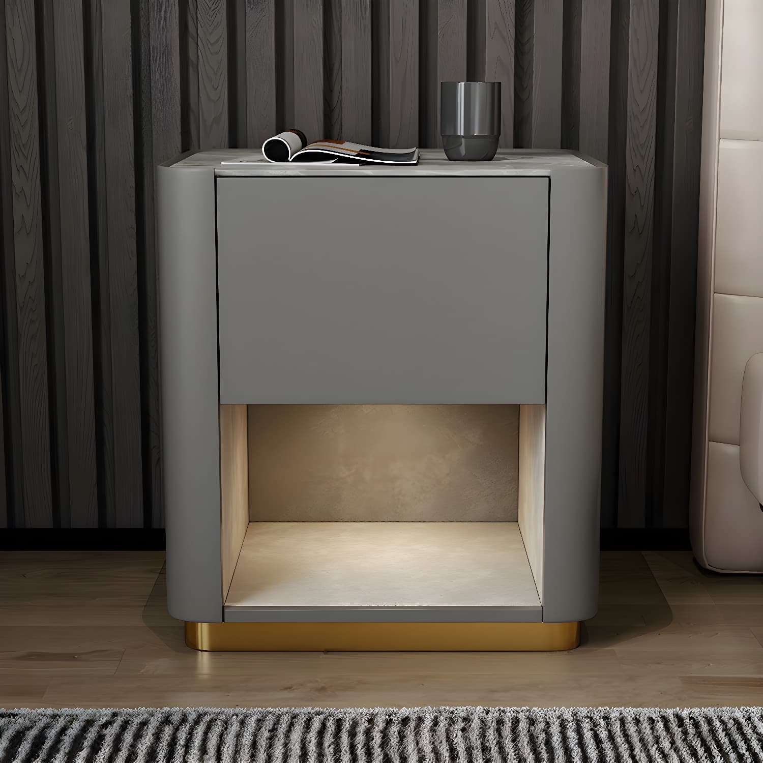 Modern Solid Wood and Slate Night Table Drawer Storage Bed Nightstand - image 6