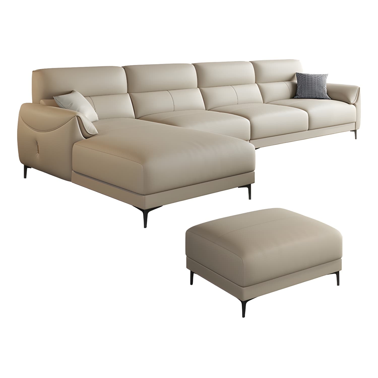 Modern Beige Leather Stationary Sectional Sofa with Pine Wood Frame - image 6