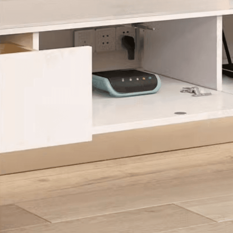 White Wall Hung Art Deco TV Stand with 2 Drawers, 2 Cabinets, and Cable Management - image 5