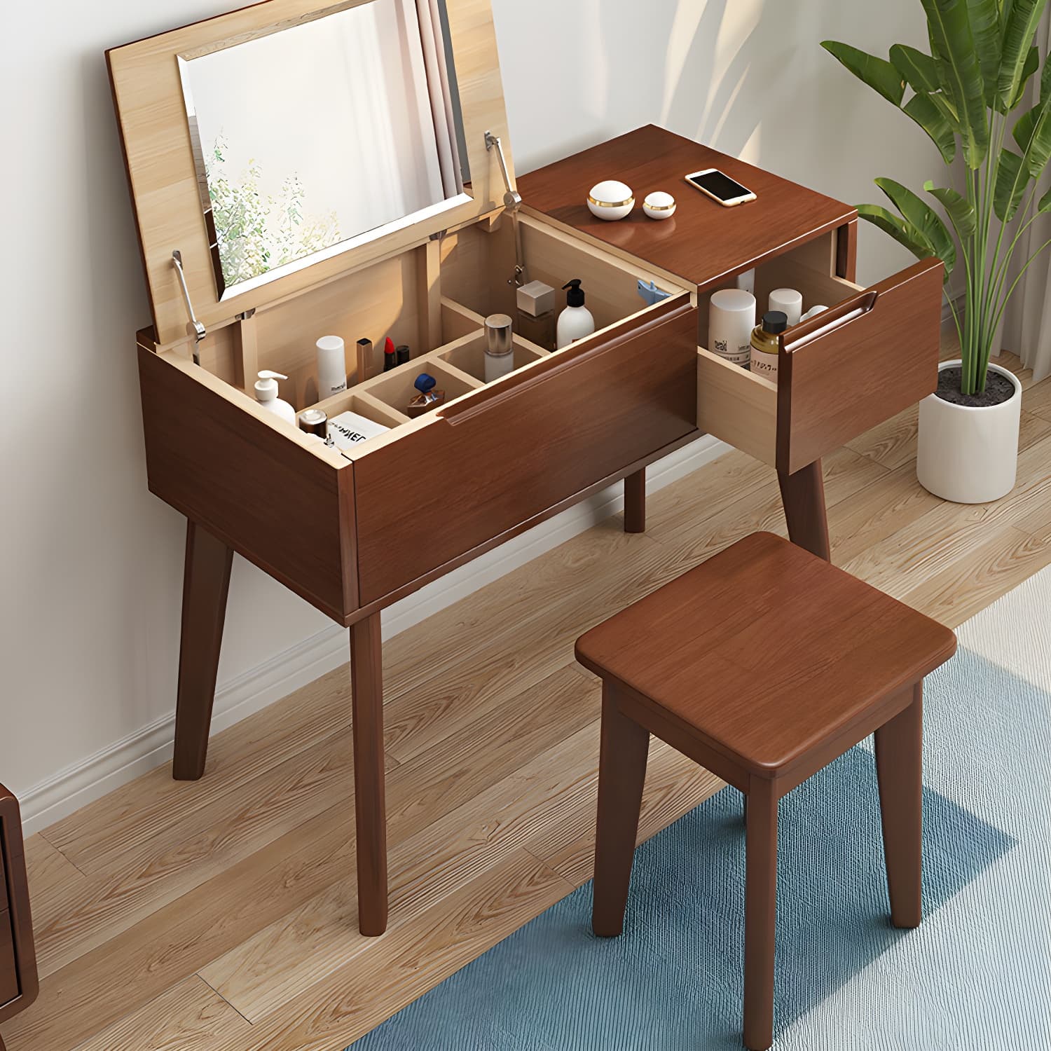 Scandinavian 29.52" Height Solid Wood Table Makeup Vanity with Mirror - image 4