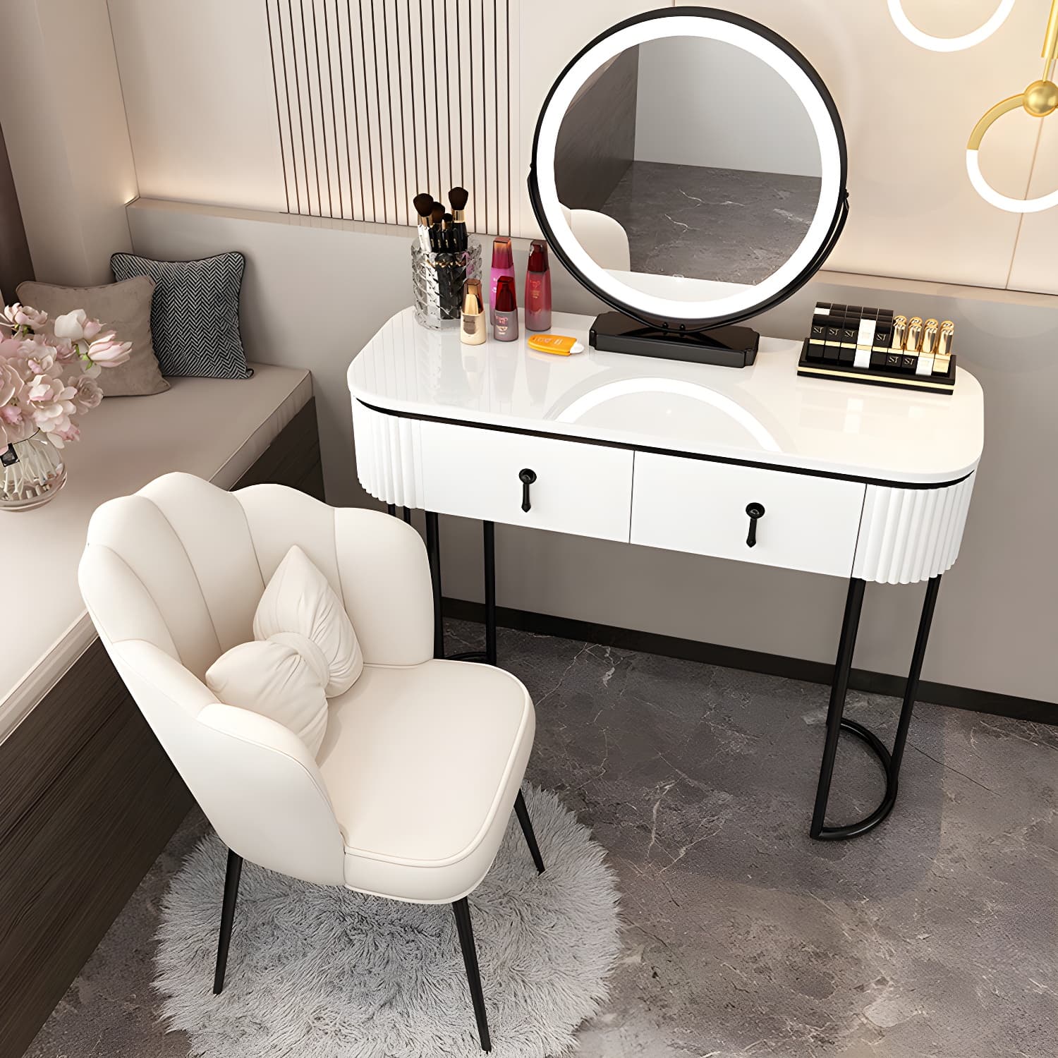 Lighted Mirror Makeup Vanity Storage Box Vanity Dressing Table for Bedroom - image 9