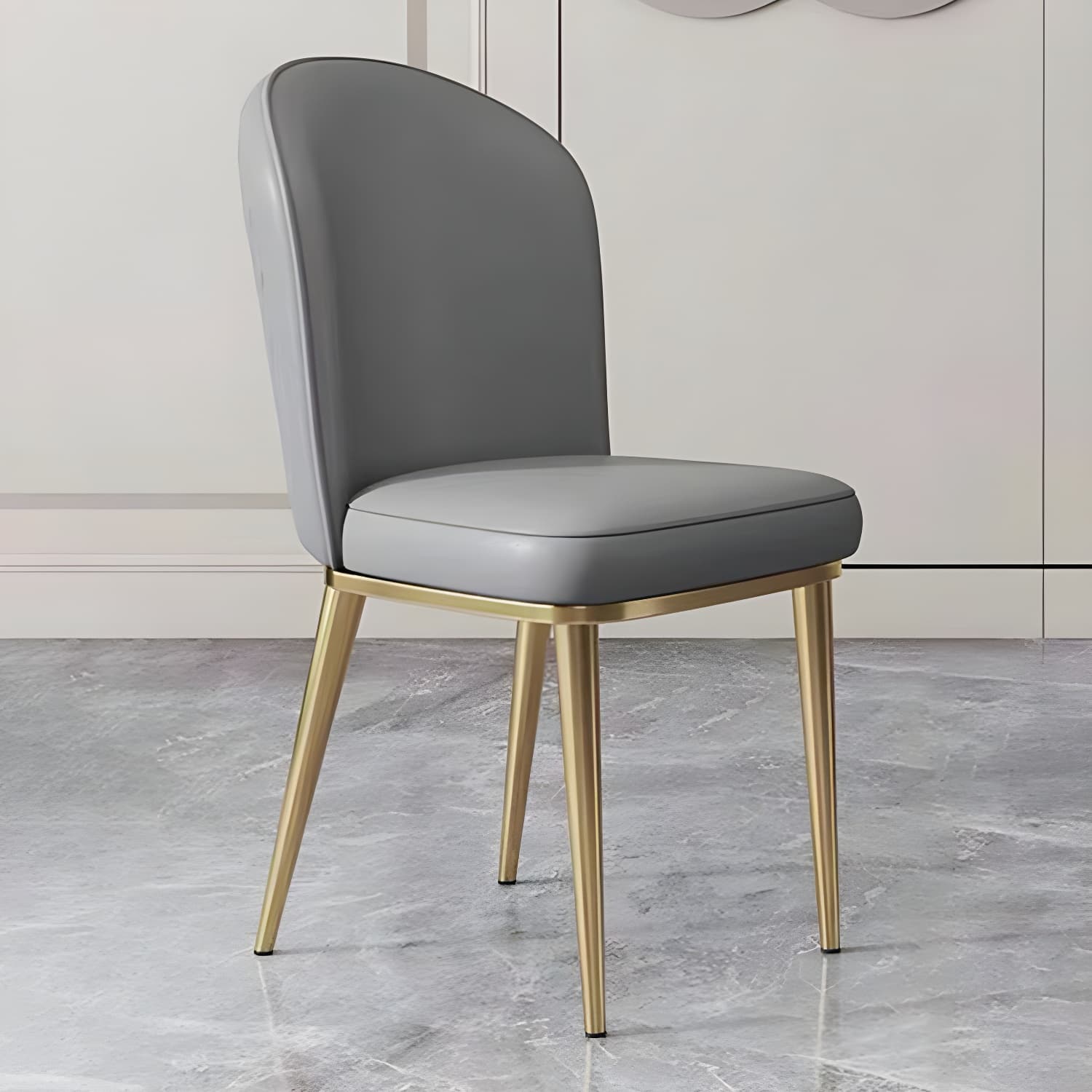 Gold Leg Glam Side Chair with Low Back and Upholstered Faux Leather in Polyurethane Material