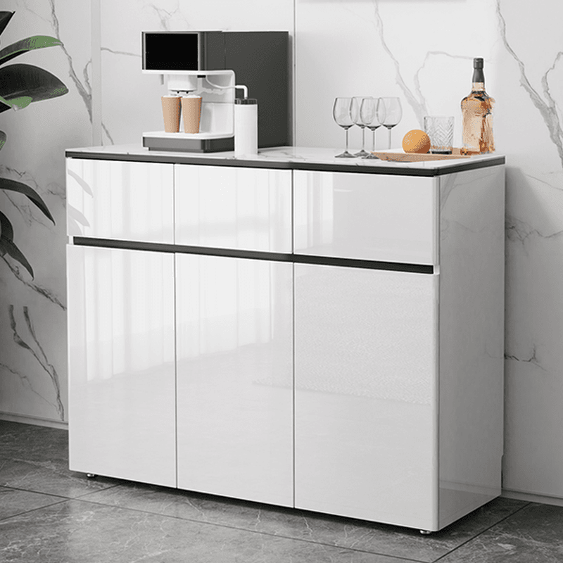 Elegant Standalone Sideboard with 5 Drawers, 5 Doors, and Faux Marble Countertop
