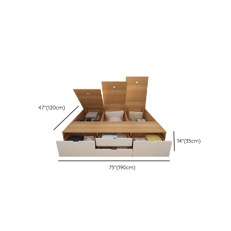 Natural Color Solid Color Tatami Bed with 4 Storage Boxes for Bedroom - image 7
