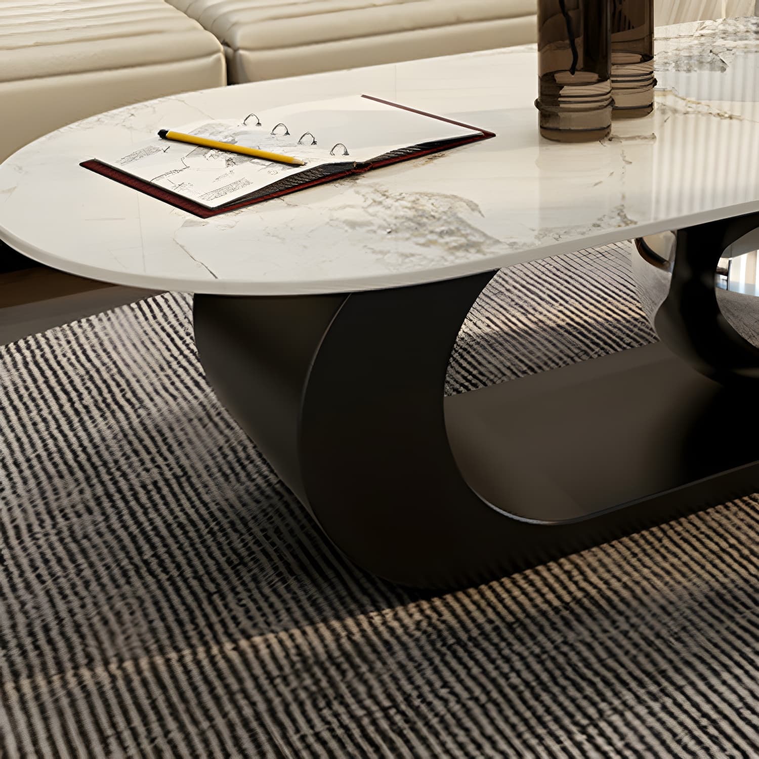 14"H Glam Coffee Table Slate Oval Pedestal Coffee Cocktail Table - image 10