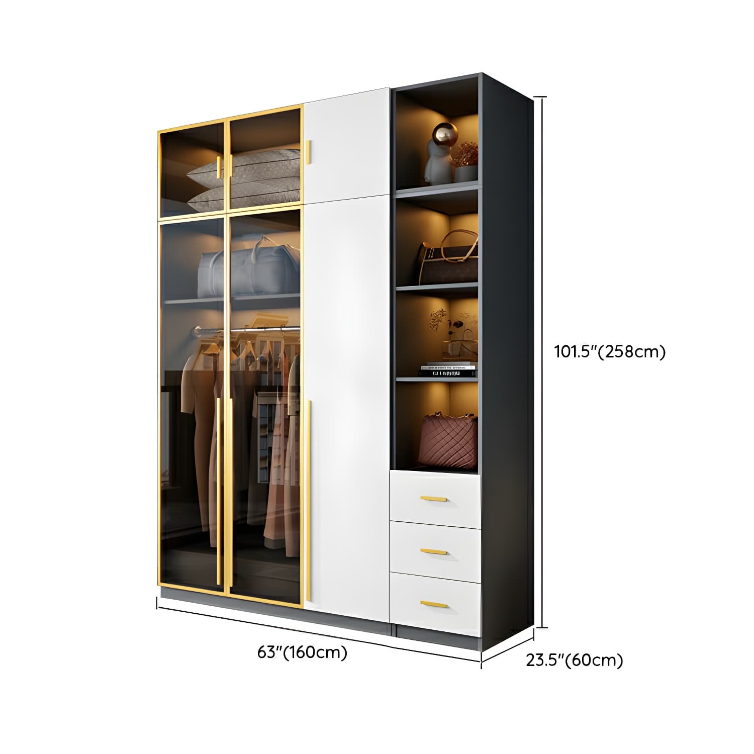 Contemporary Color Block Glass Doors Combination Armoire with Shelves Storage - image 29