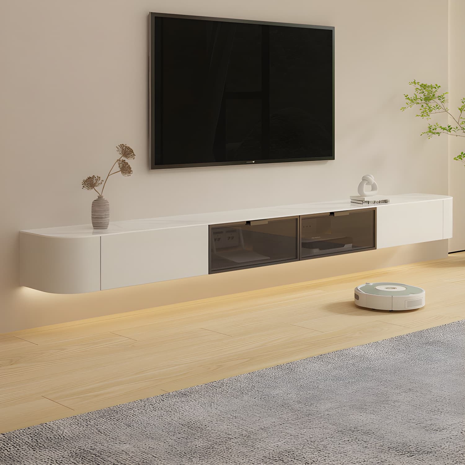 Contemporary Media Console Floating TV Media Console with Drawers