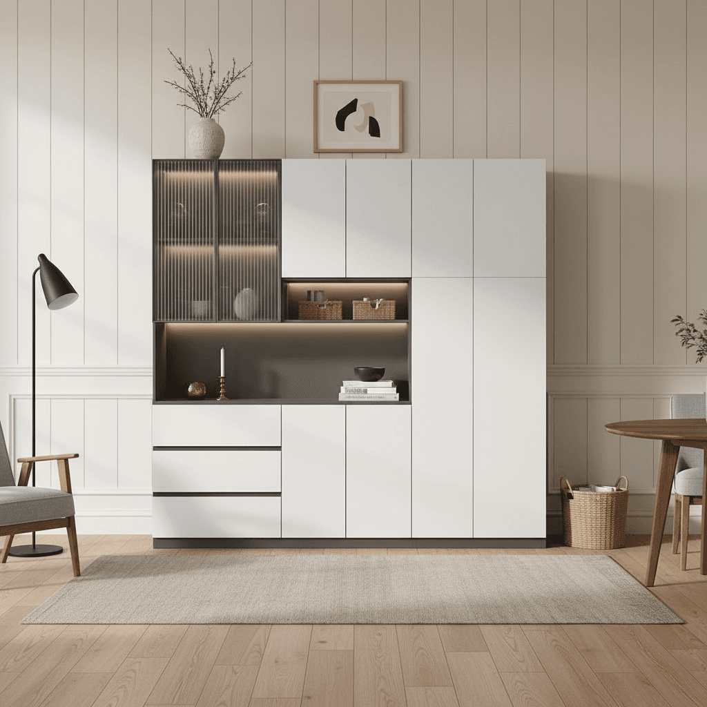 Trendy Sideboard with 3 Drawers, Cupboard, Wide/Standard/Narrow Sizes, 2/1 Shelves, Cabinets, and Glass-panel Door - image 25