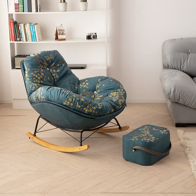 Natural Stationary Wingback Living Room Rocking Chair with Back - image 8