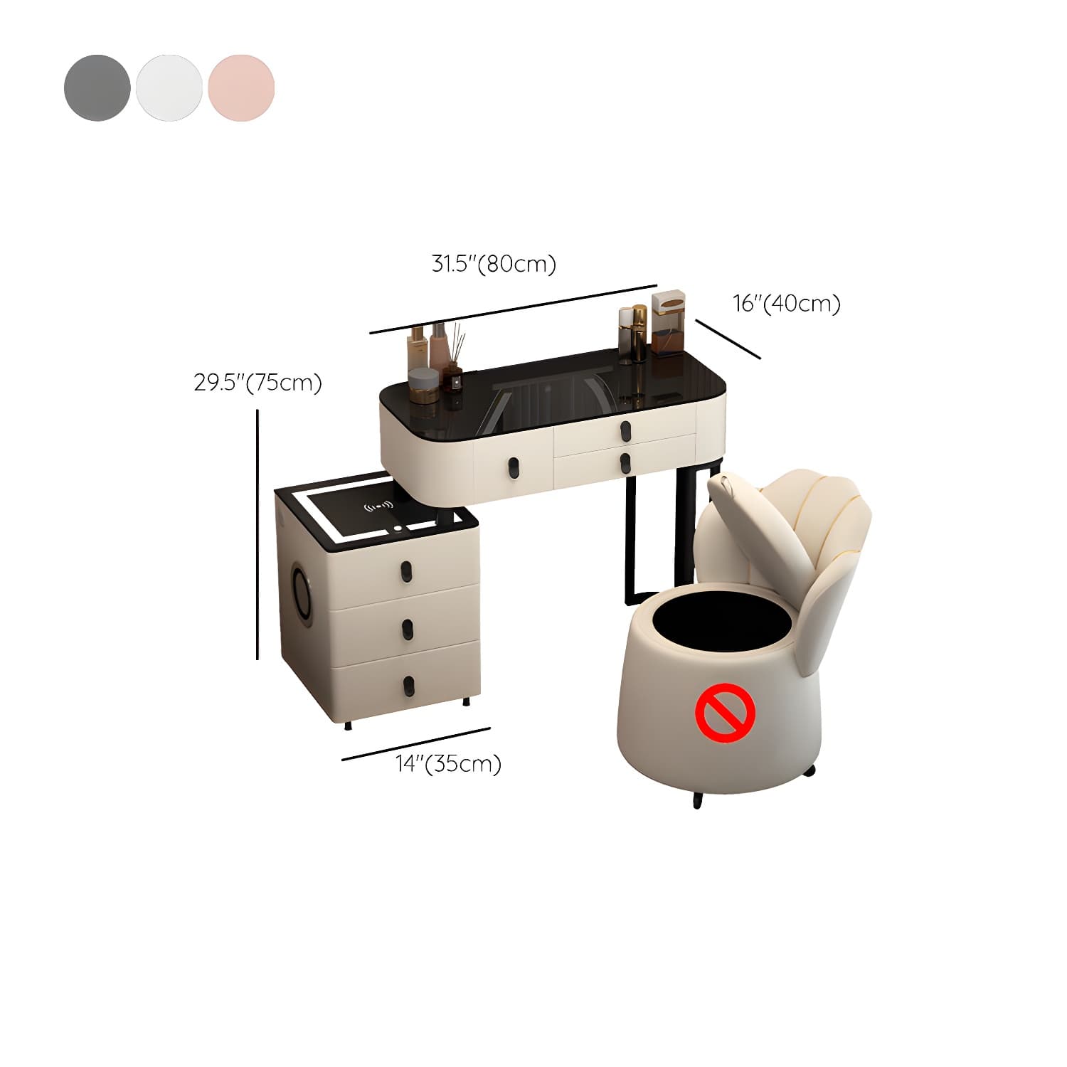 Lighted Mirror Vanity Dressing Table Set with Storage Drawers - image 14