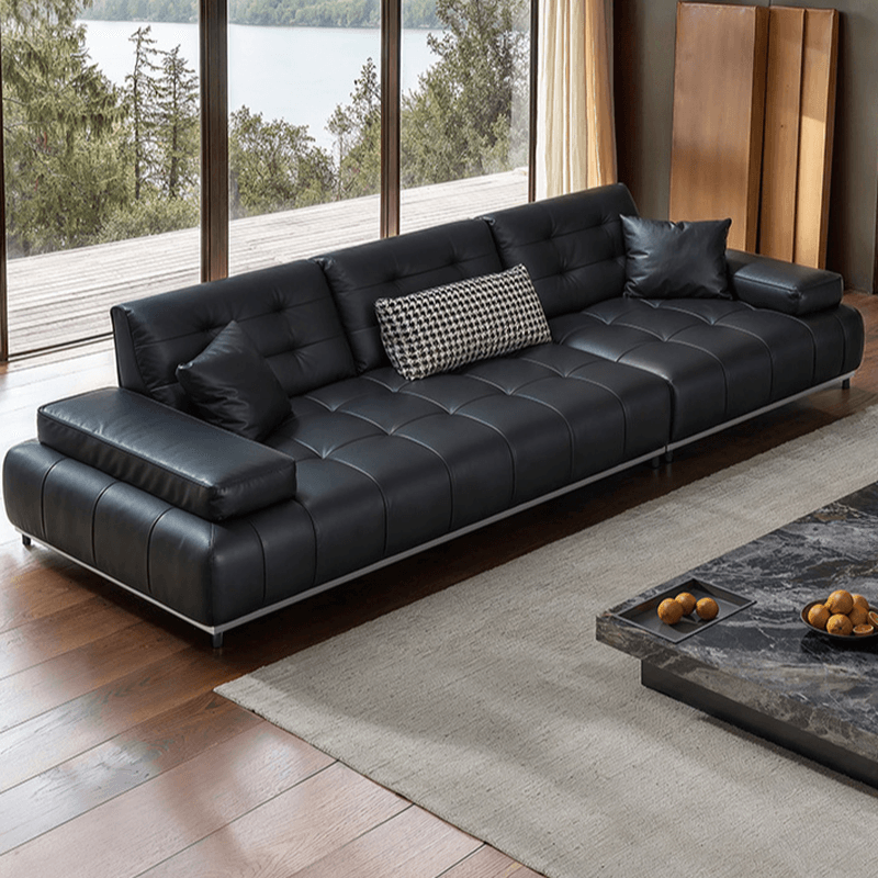 Straight/L-Shape Sofa Couch/Sofa Recliner with Tufted Back in Dark, Horizontal/Left Hand Facing, Decorative-stitched
