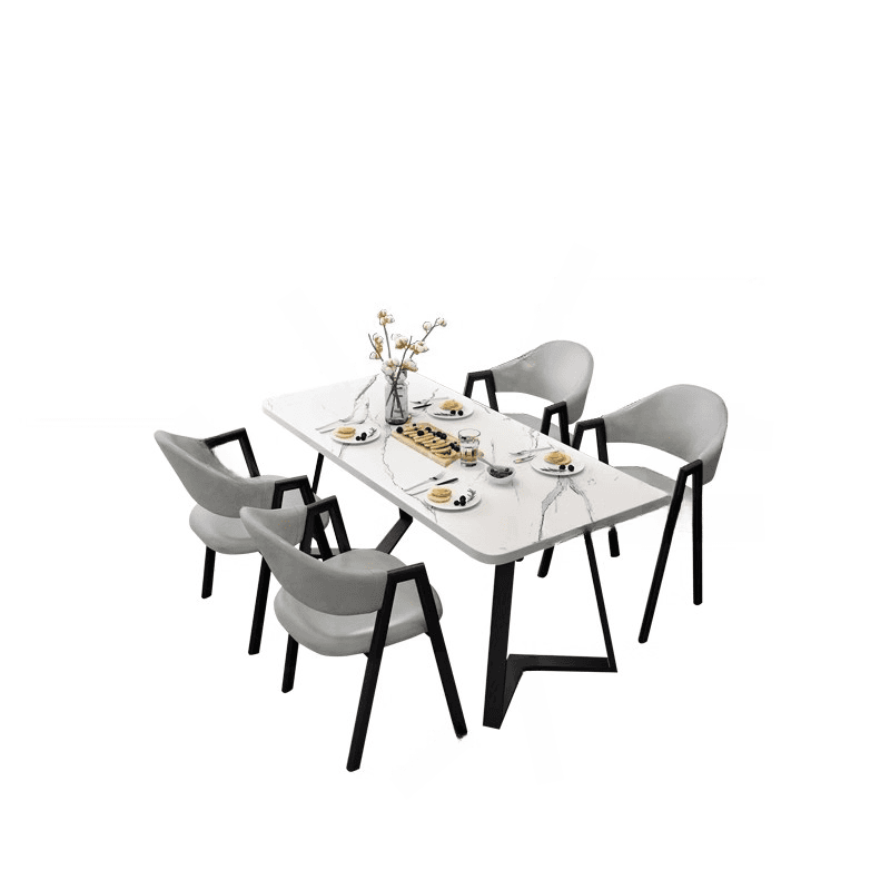 Dining Table Set with Recycled Wood Sleighing Base, Padded Chair, Back and Armrest, 5-piece in White - image 7