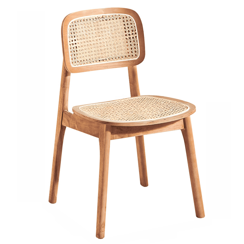Leatherette/Wood/Rattan Entwined Balanced Armless Chair with Uncovered Back and Timber Legs in Sepia/Ink/Wood Color in a Scandinavian Style - image 21