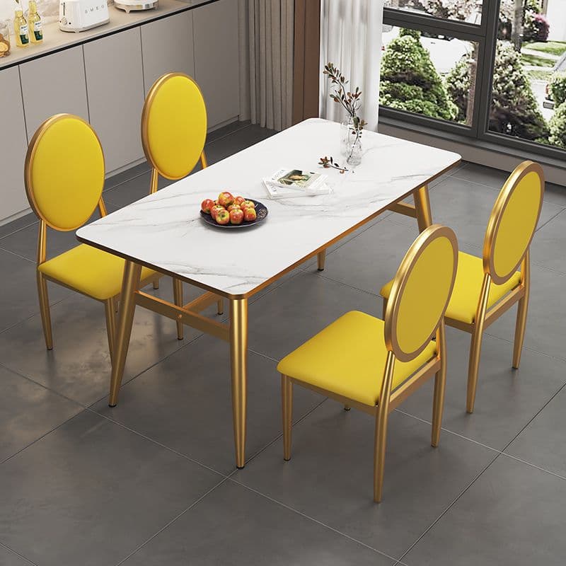 Luxurious White Rectangular/Circular/Square Reclaimed Wood Standard Height Fixed Dining Table with Golden 4 Legs for 2 People/4 People - image 4