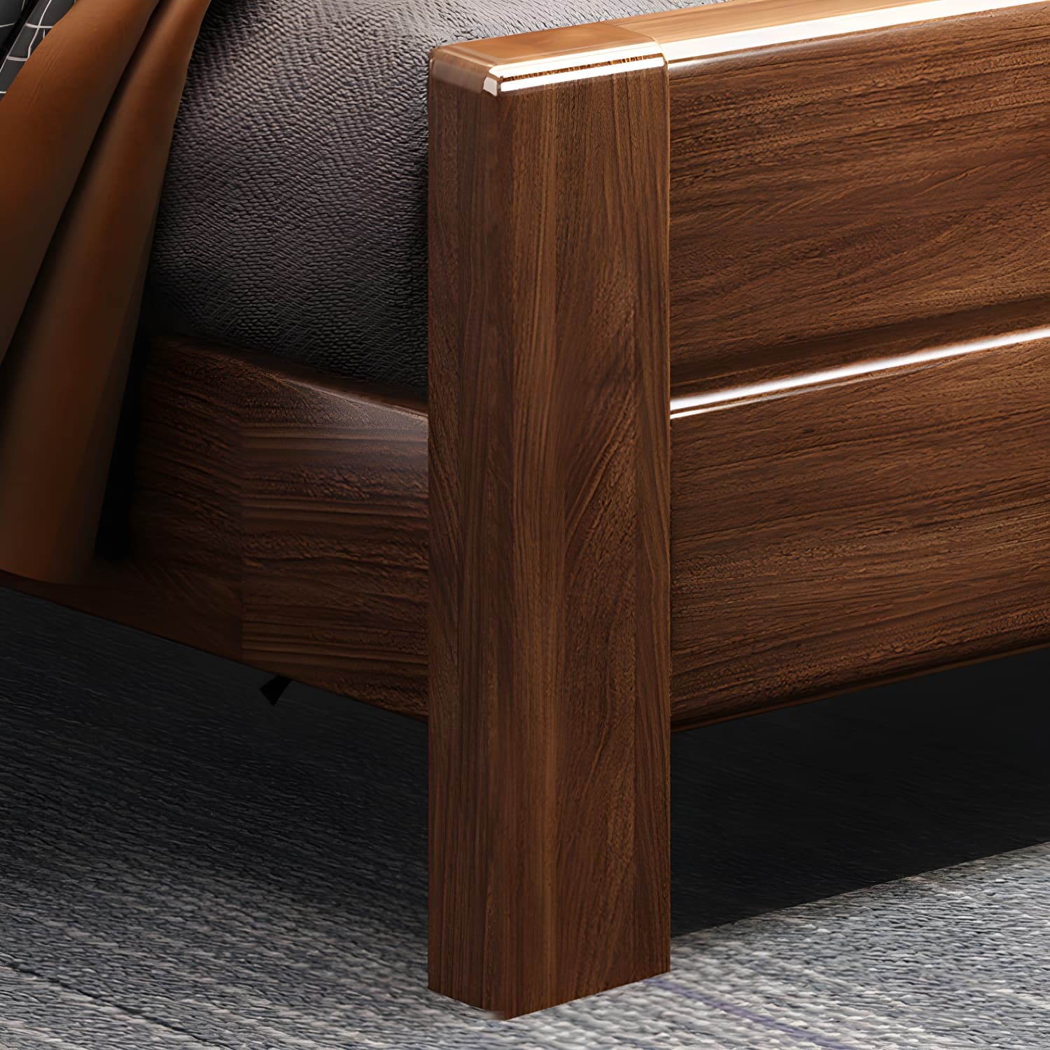 Mid-Century Modern Standard Bed Walnut Panel Bed with Headboard - image 8