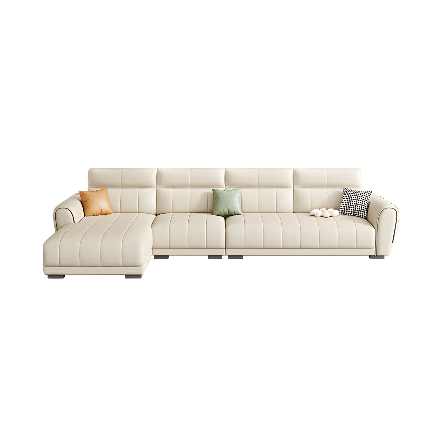 Scandinavian Wood Frame Beige Faux Leather Sectional with Cushion Back - image 14