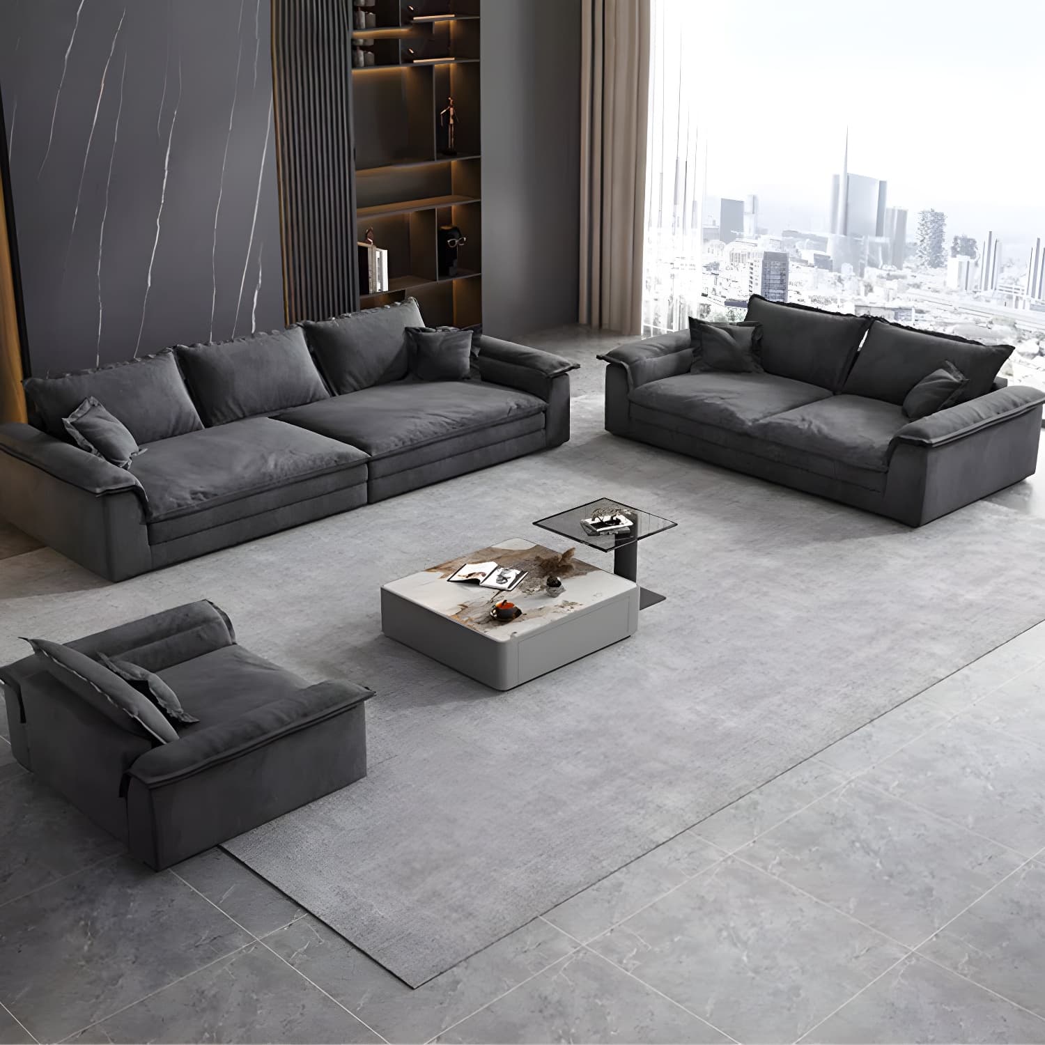 Grey Mid-Century Modern Sofa with Wood Frame and Tech Cloth Upholstery - image 3
