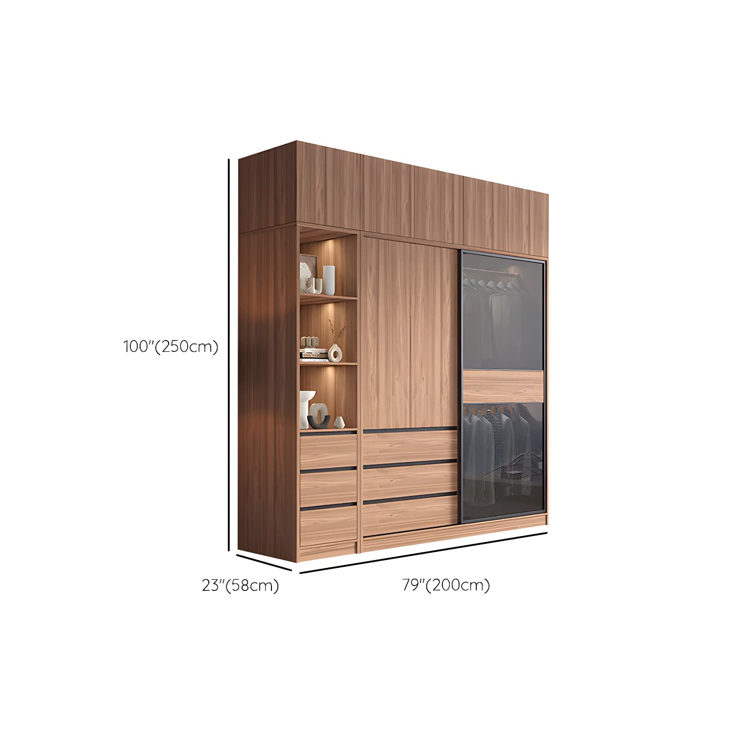 Glass and Wood Wardrobe Cabinet Brown Wardrobe Armoire with Garment Rod - image 28