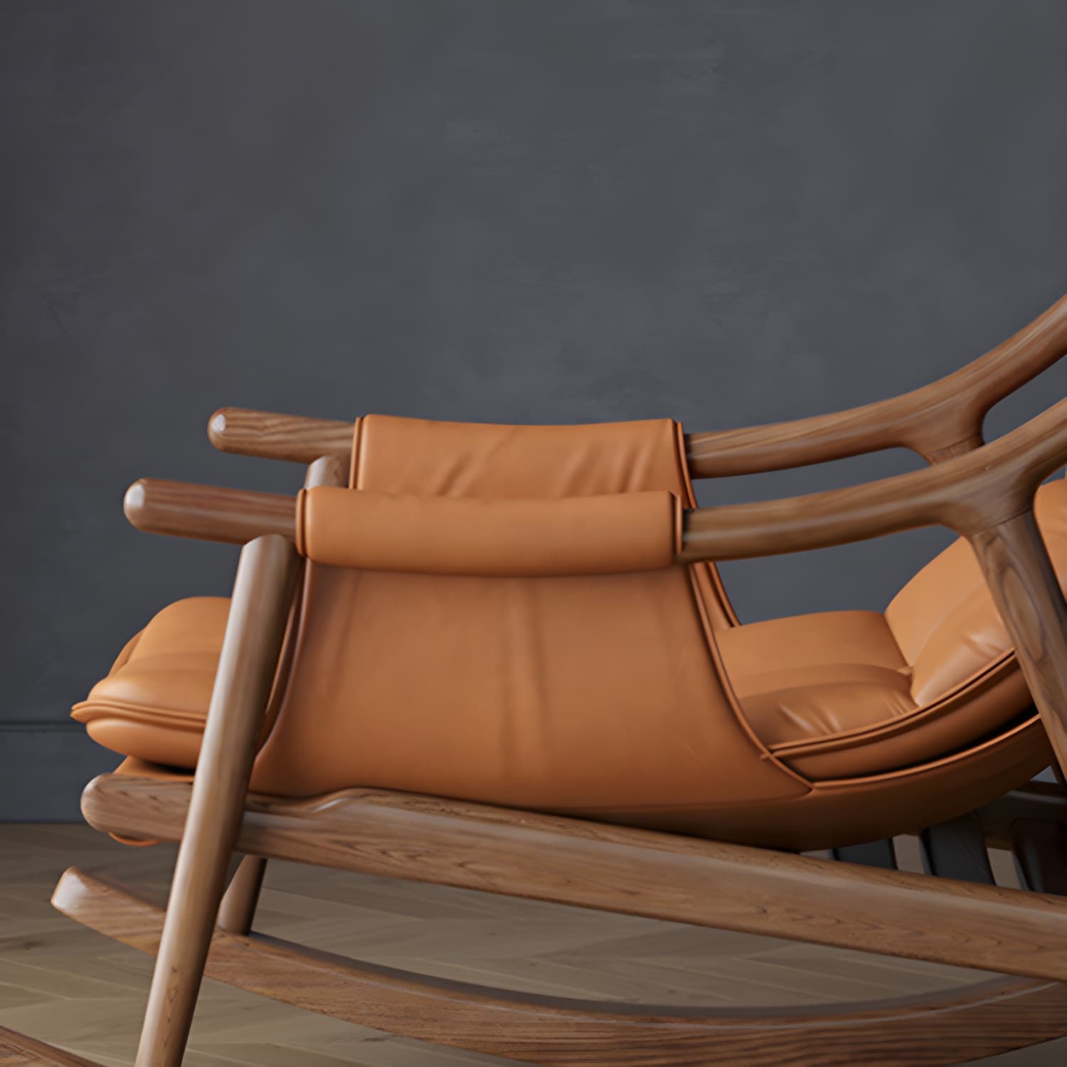 Mid-Century Modern Rocking Accent Chair in Solid Wood with Tufted Cushions - image 9