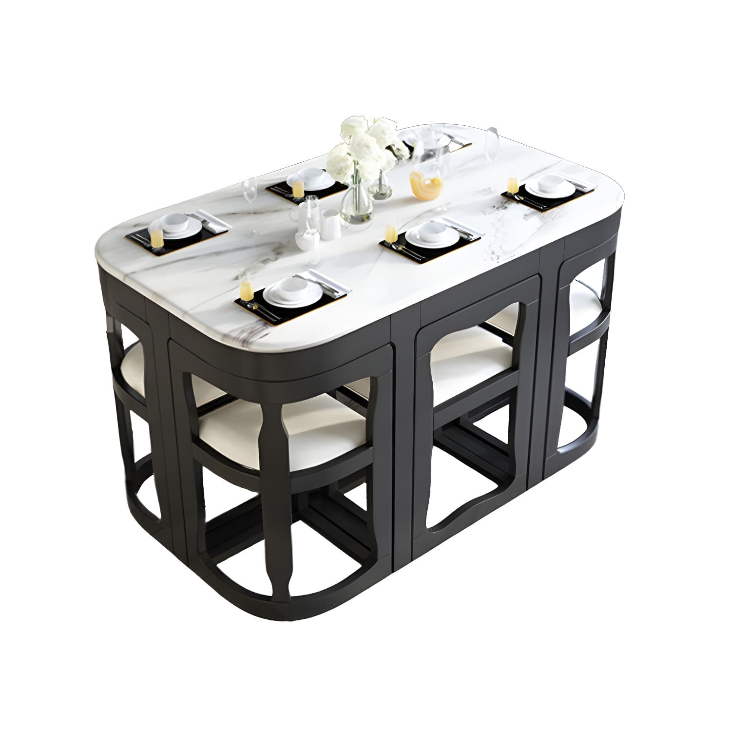7-Piece Modern Wood Dining Set with Trestle Base and Upholstered Chairs in White - Seats 6 - image 12