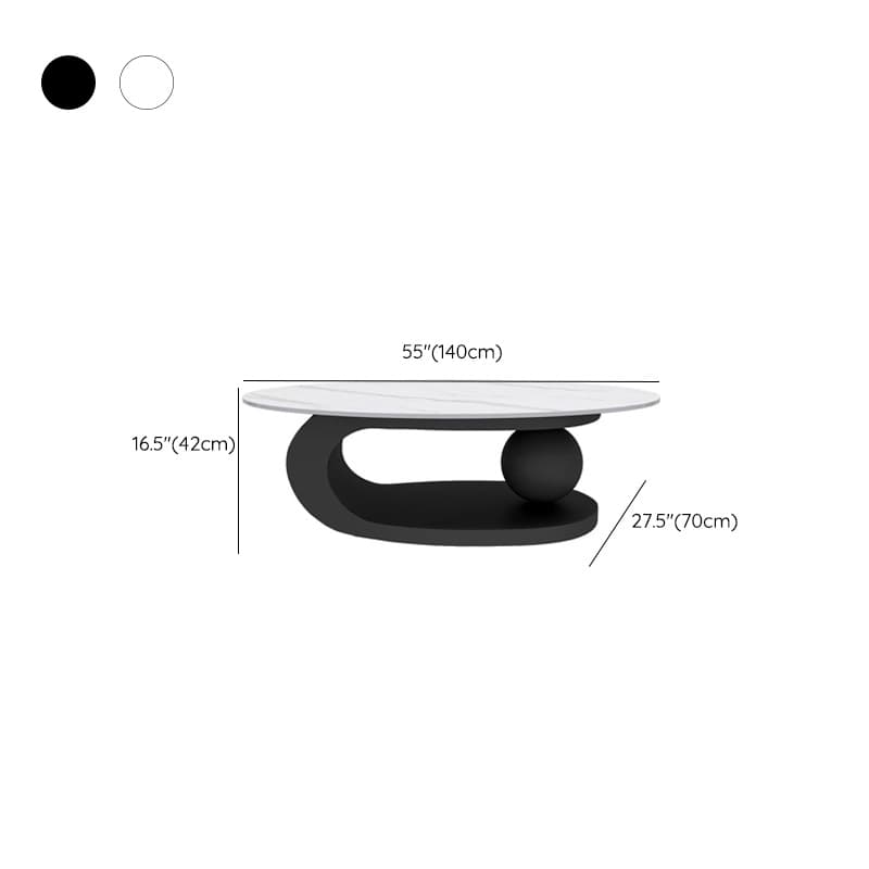 Oval White Stone Modern Coffee Table with Metal Abstract Base - image 19
