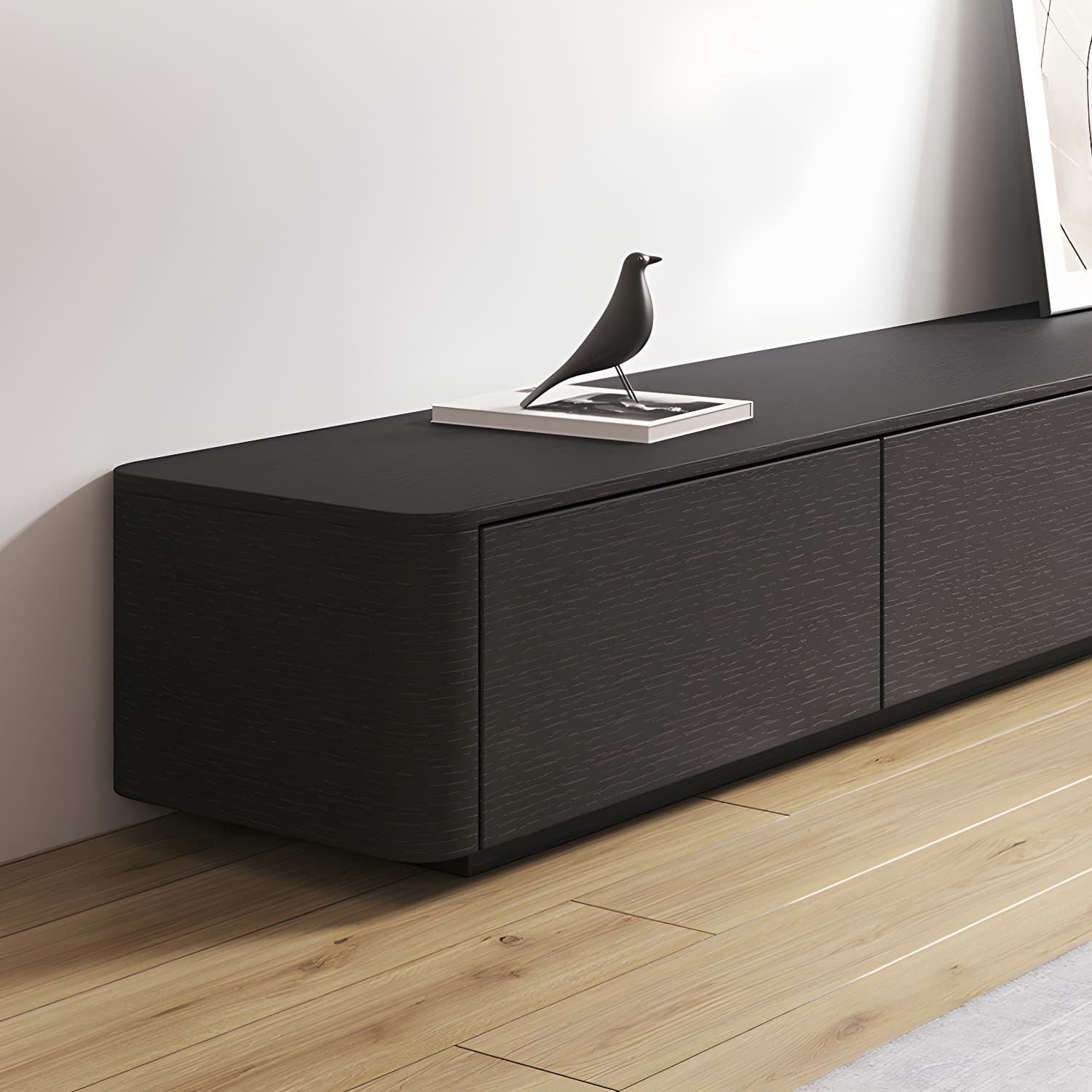 Modern Black TV Console Engineered Wood Cable Management Media Console - image 8