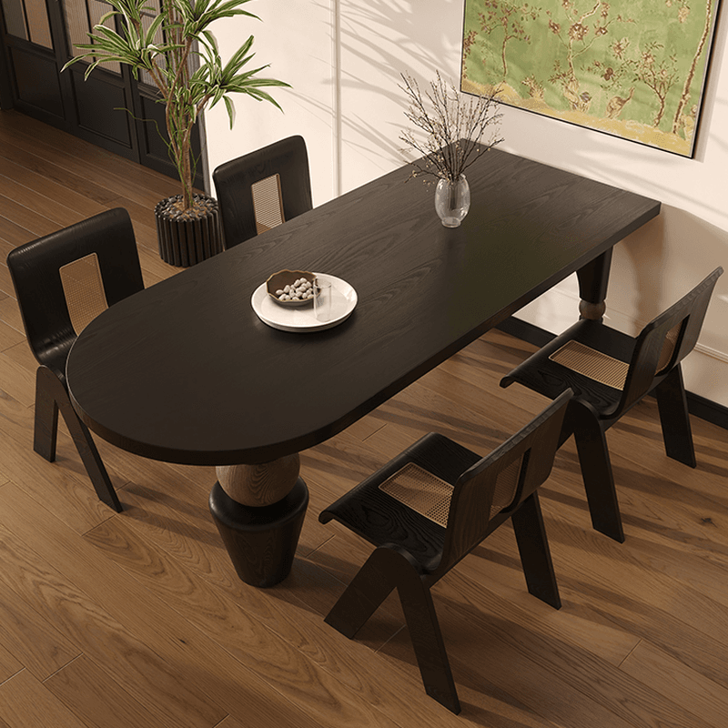 Curved Line Wood Slab Dining Table Set with Three Legs