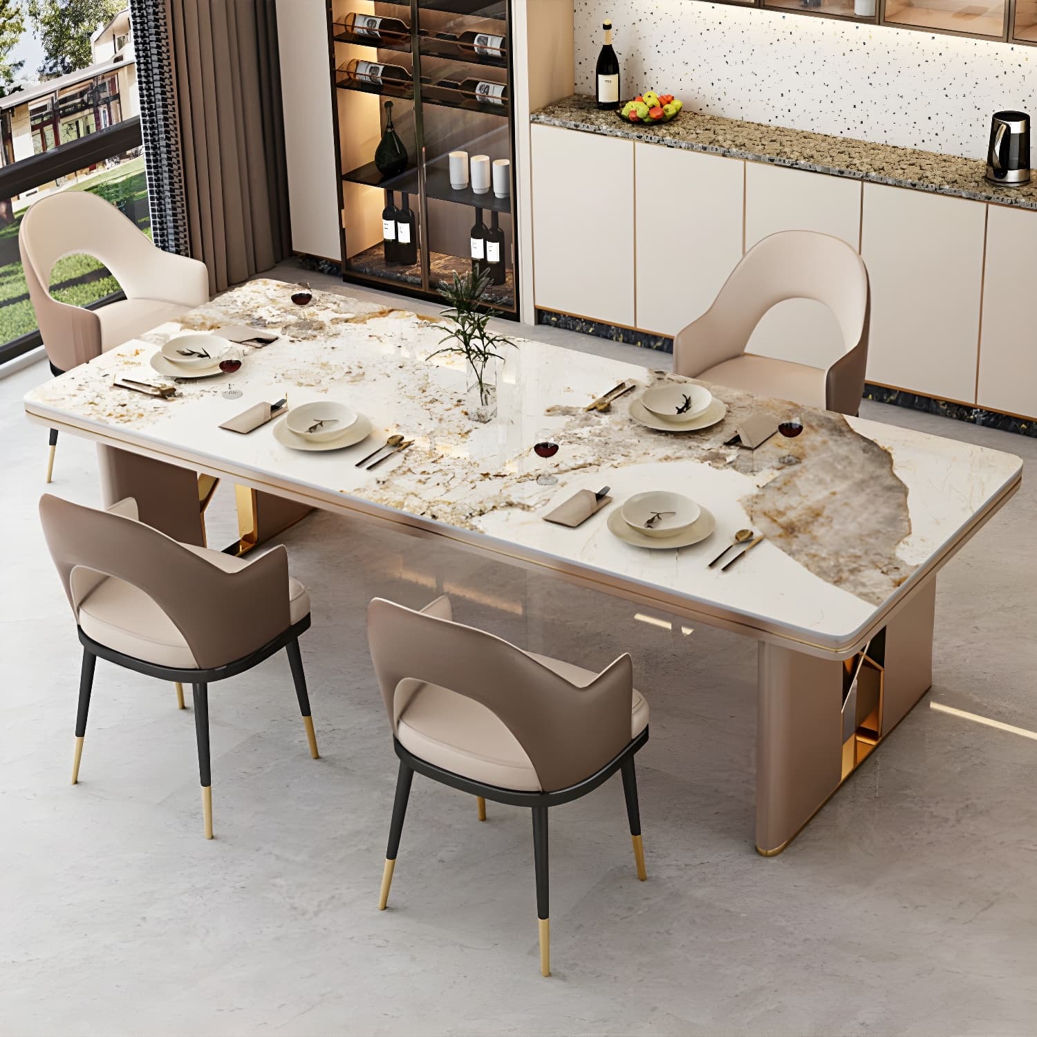 Glamoro 80cm Rectangular Metal Dining Set in Off-White with Gold Base - image 4