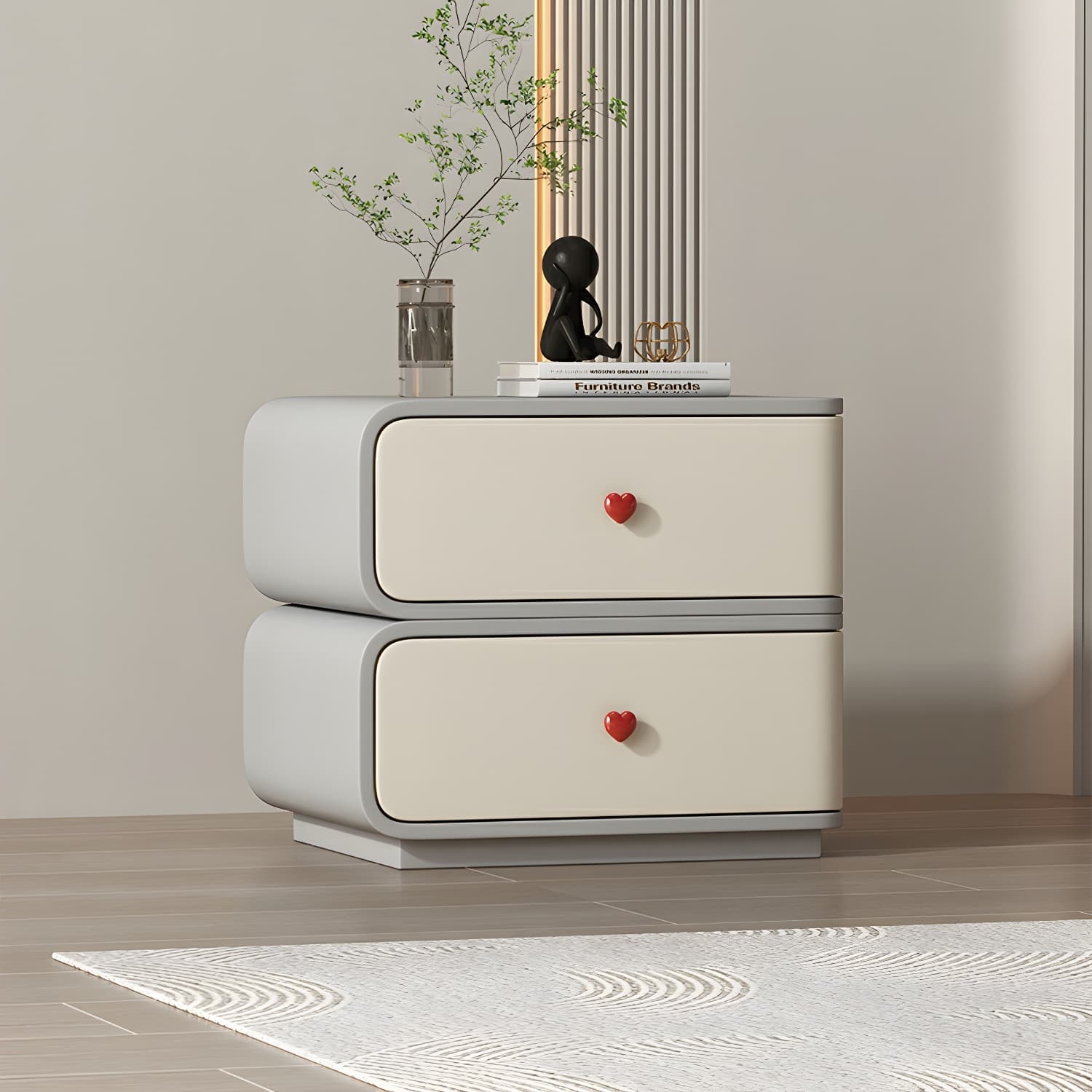 Contemporary Solid Wood Frame Nightstand with Microfiber Leather Silent Slide Two Drawers - image 4