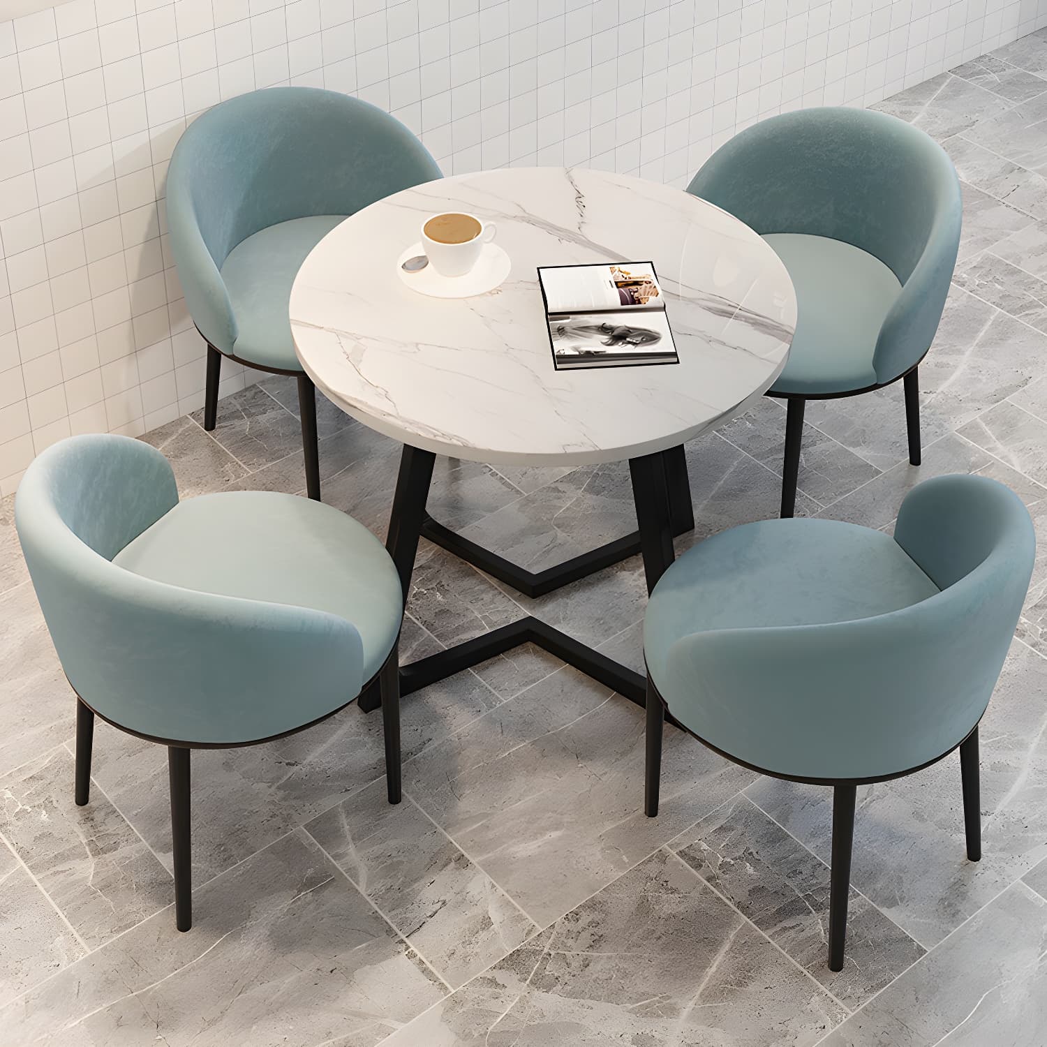 5 Piece Round Shape Contemporary Dining Room Chair and Table Set - image 6