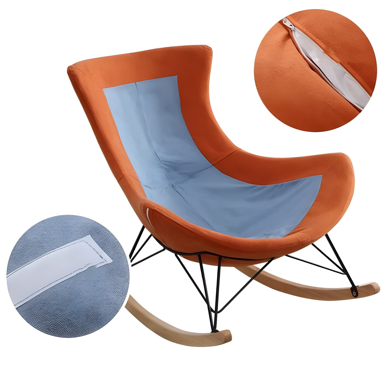 Contemporary Rocking Chair Cotton Upholstered Tufted Wing Chair Back Baby Rocking Chair - image 11