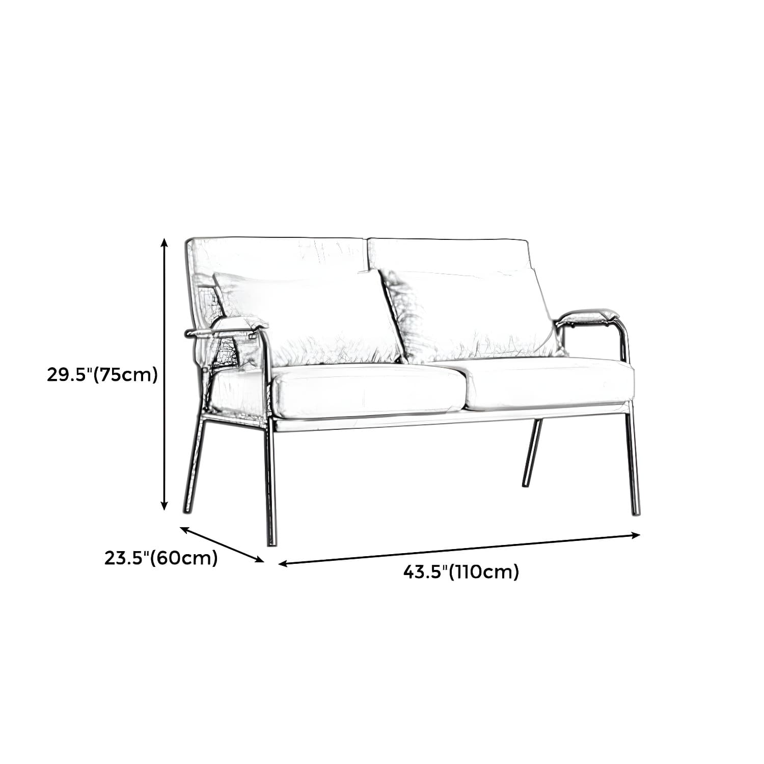 Black Industrial Linen Sofa with Bolster Pillows 29.53"High Square Arm Sofa - image 20
