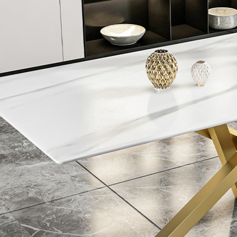 Art Deco Standard Table Height Rectangle Fixed Marble Top/Wood Dining Table with Golden Base for 8/4 People/6 People - image 7
