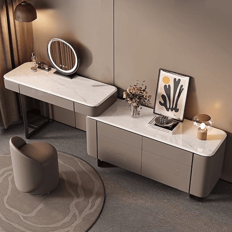 Vanity Set in Tan with 7 Drawers, Scalable and Push-Pull Features