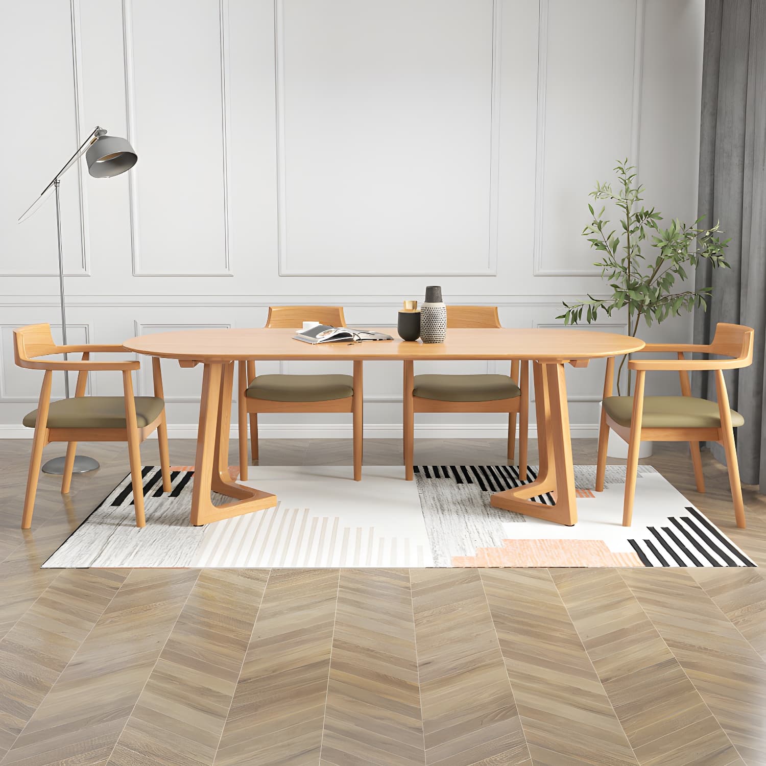 Modern Rectangle 1/2/5/7 Pieces Dining Set Solid Wood Dining Table with Chairs - image 3