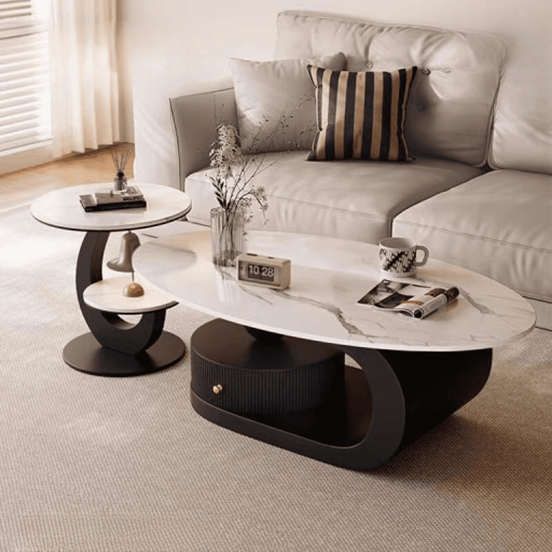 Elliptical Nesting Board Game Coffee Table with 1 Shelf for Small Spaces - image 5