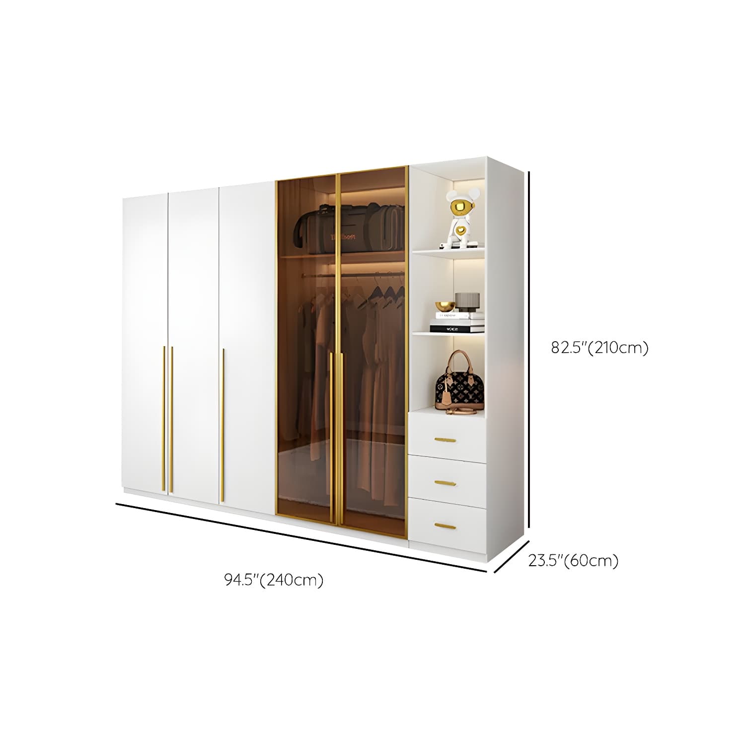 Modern White Wood Frame Wardrobe Armoire Freestanding Wardrobe with Soft Close Drawers - image 19