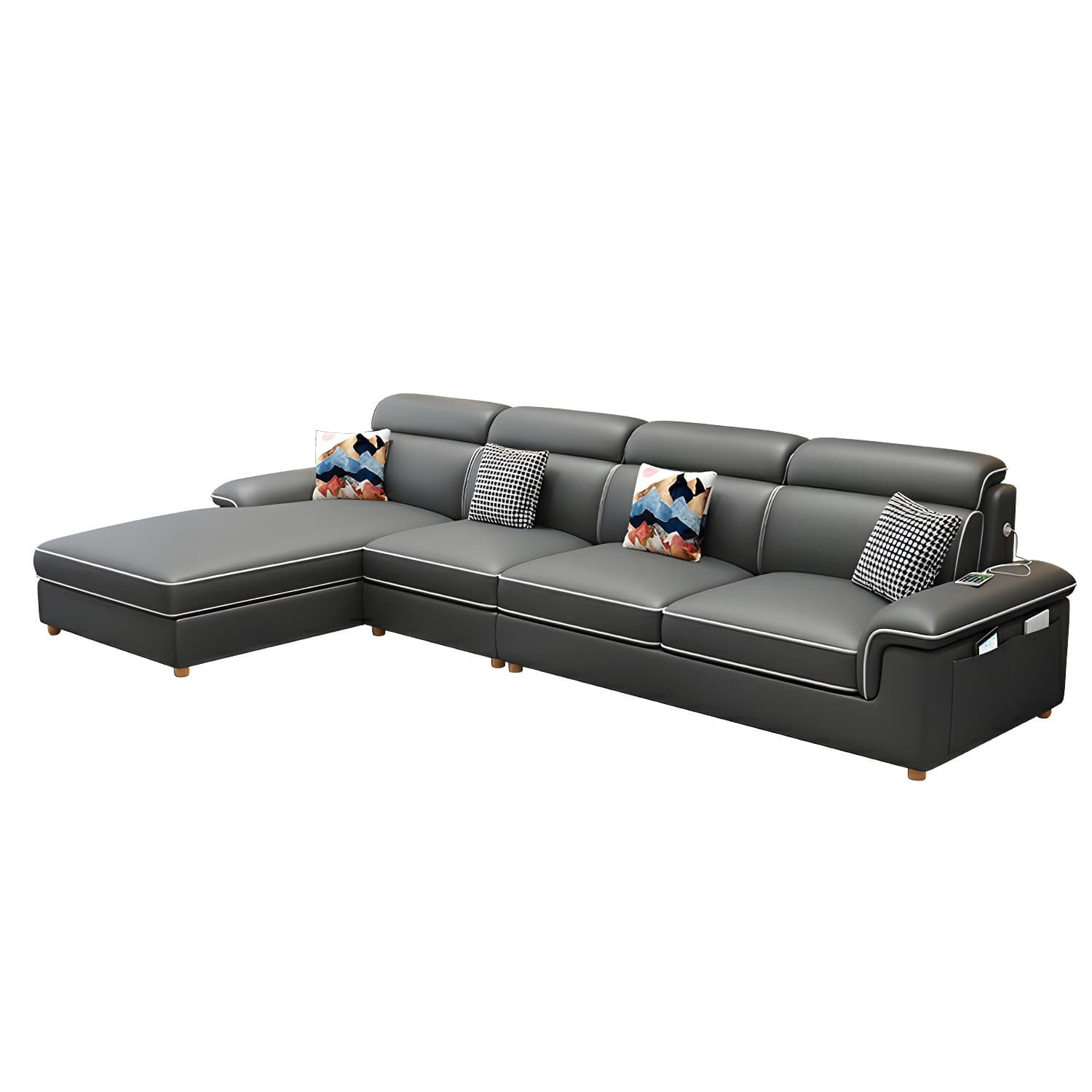 Modern Wood Frame L-Shape Sectional Sofa Chaise with Slipcover and Storage Included