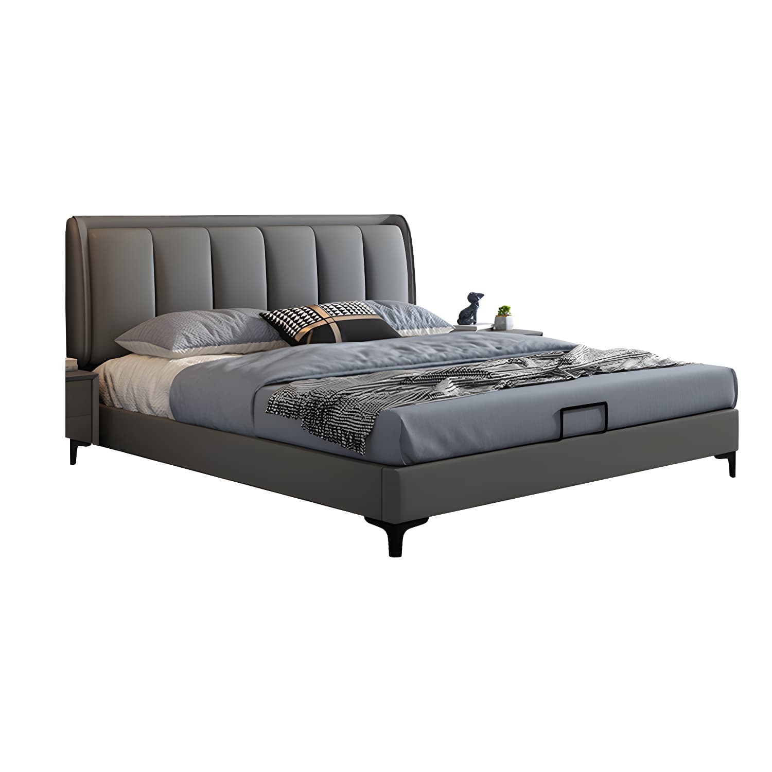 Grey Rectangular Headboard Standard Bed with Wooden Legs Bed - image 5