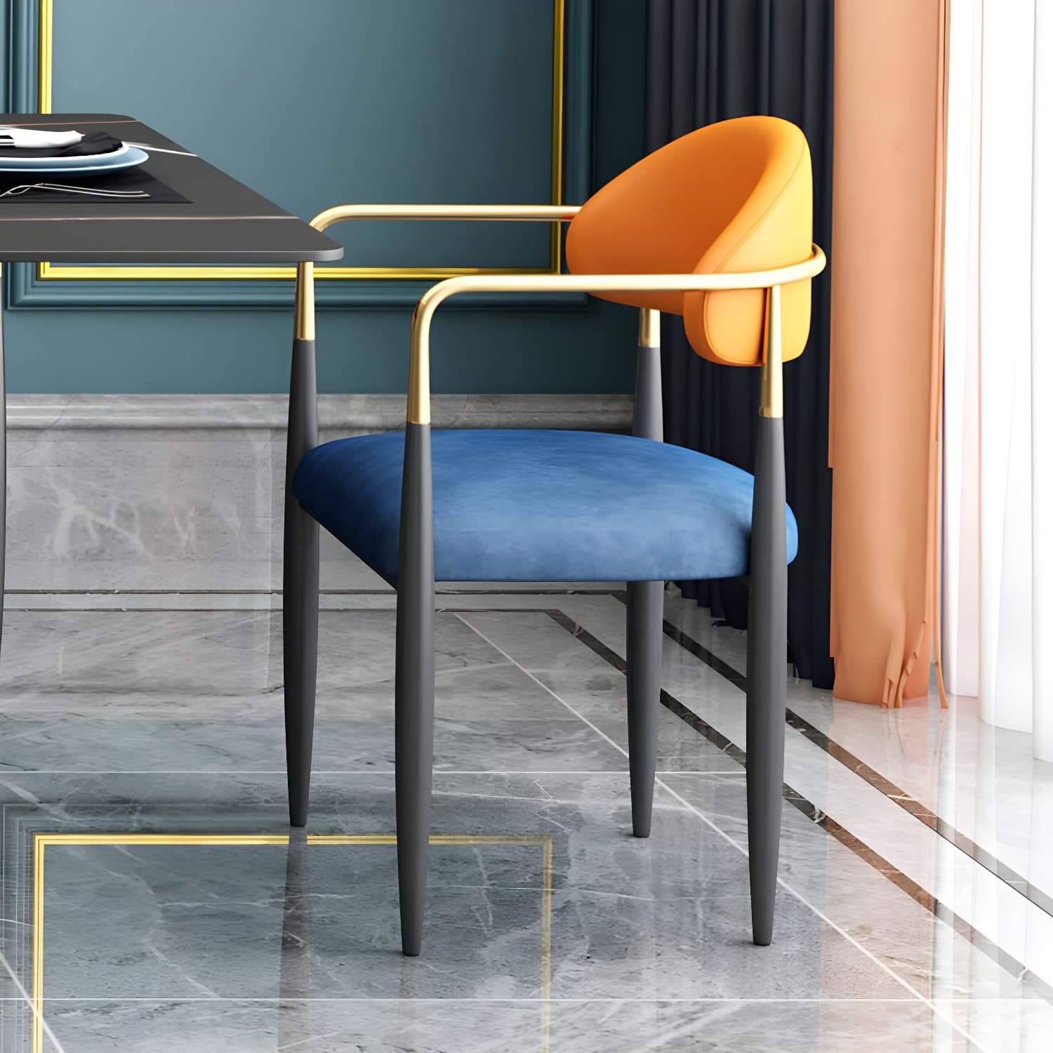 Modern Style Arm Chair Open Back Dining Chair with Metal Legs - image 17