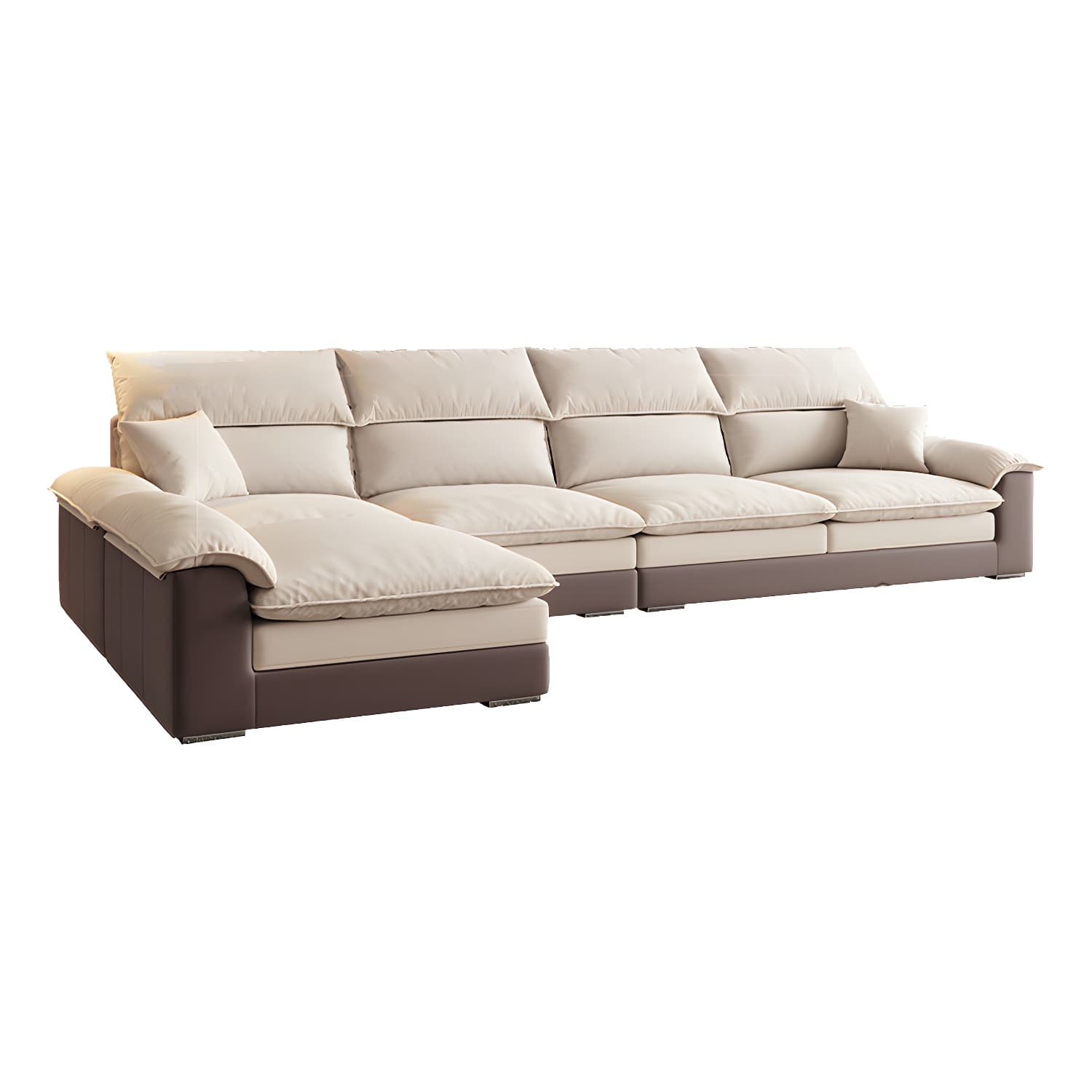 Beige ModernWood Sectional with Pillow Top Arm and Cushion Back - image 5