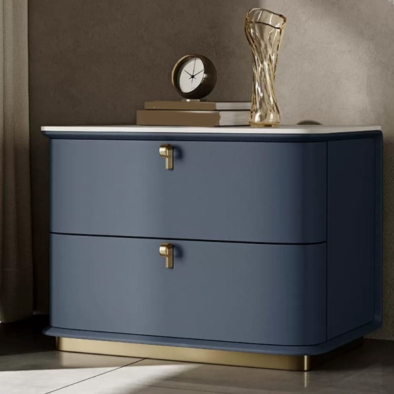 Modern Faux Leather Drawer Storage Nightstand with Stone Table Top - image 9