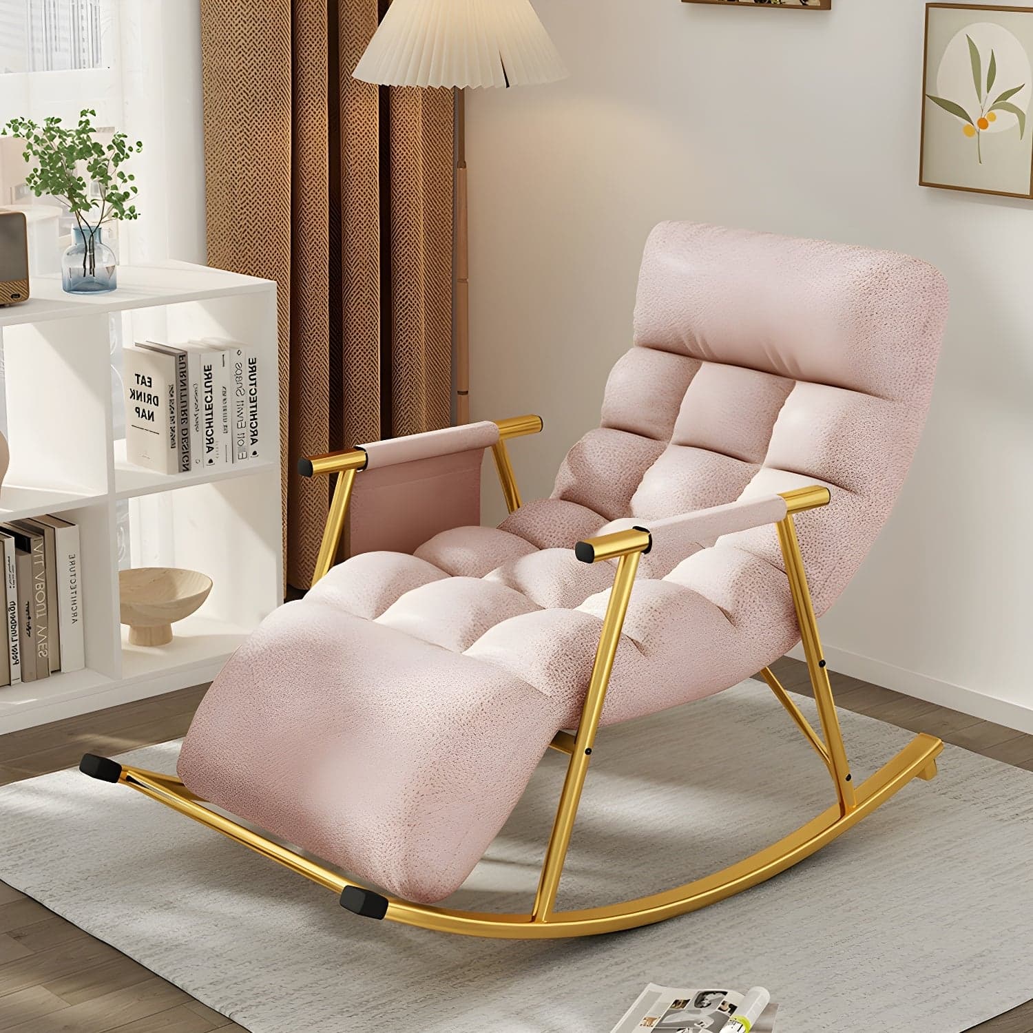 Chic Indoor Modern Rocking Chair - Upholstered, with Tuft and Track Arms, Seats One - image 3