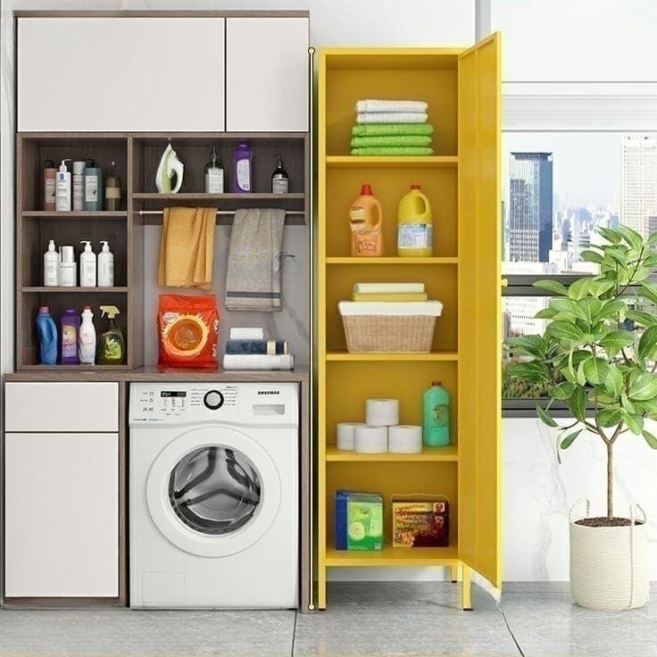 Modern Lacquered Finish Metal Accent Cabinet with 5 Cabinets and Adjustable Shelves - image 9