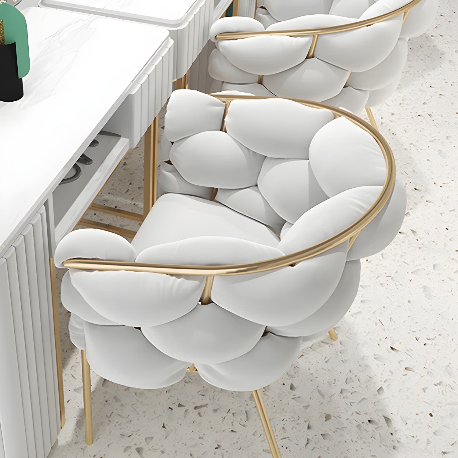 Glam Style Upholstered Gold Base Dining Arm Chair for Dining Room - image 14
