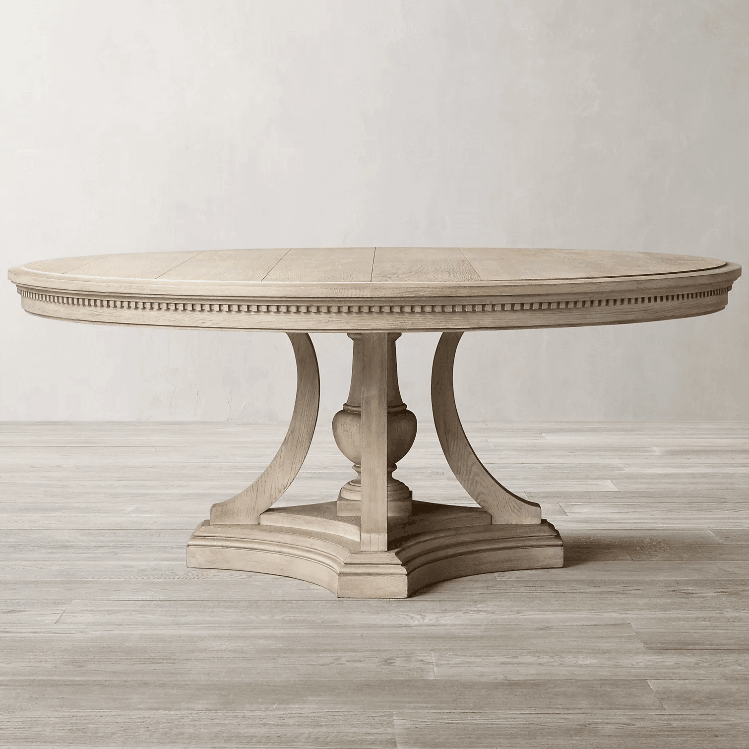 Standard Table Height Circular-shaped Fixed Dining Table for 6 People/2 People/4 People with a Distressed Gray Solid Oak Top in a Retro Style