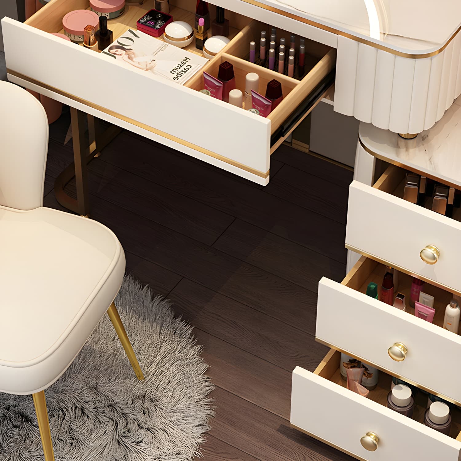 Contemporary Make-up Vanity with White Wooden Top for Bedroom - image 9