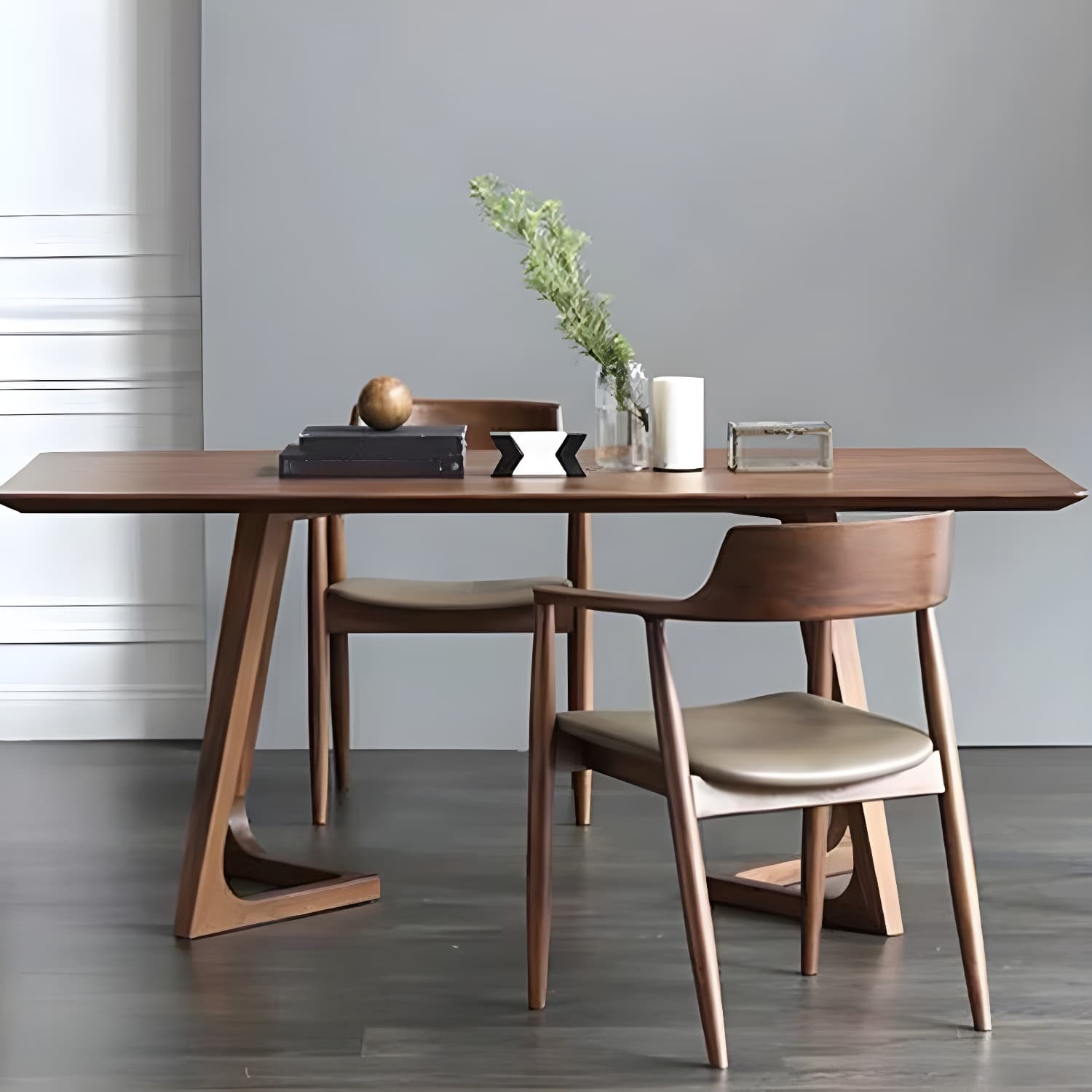 Rectangular Wood Scandinavian Dining Table with Double Pedestal Base - image 4