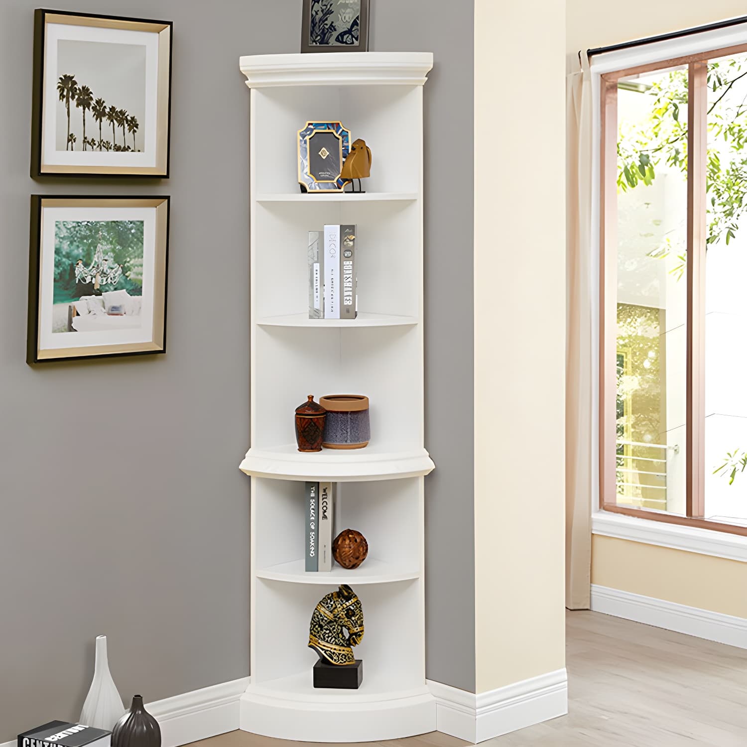 Solid Wood Triangle Corner Cabinet in Rubber Wood with Storage Shelves - image 14